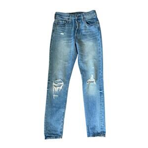 Levi's 501 Skinny Distressed Button Fly Jeans Light Wash W24 L30